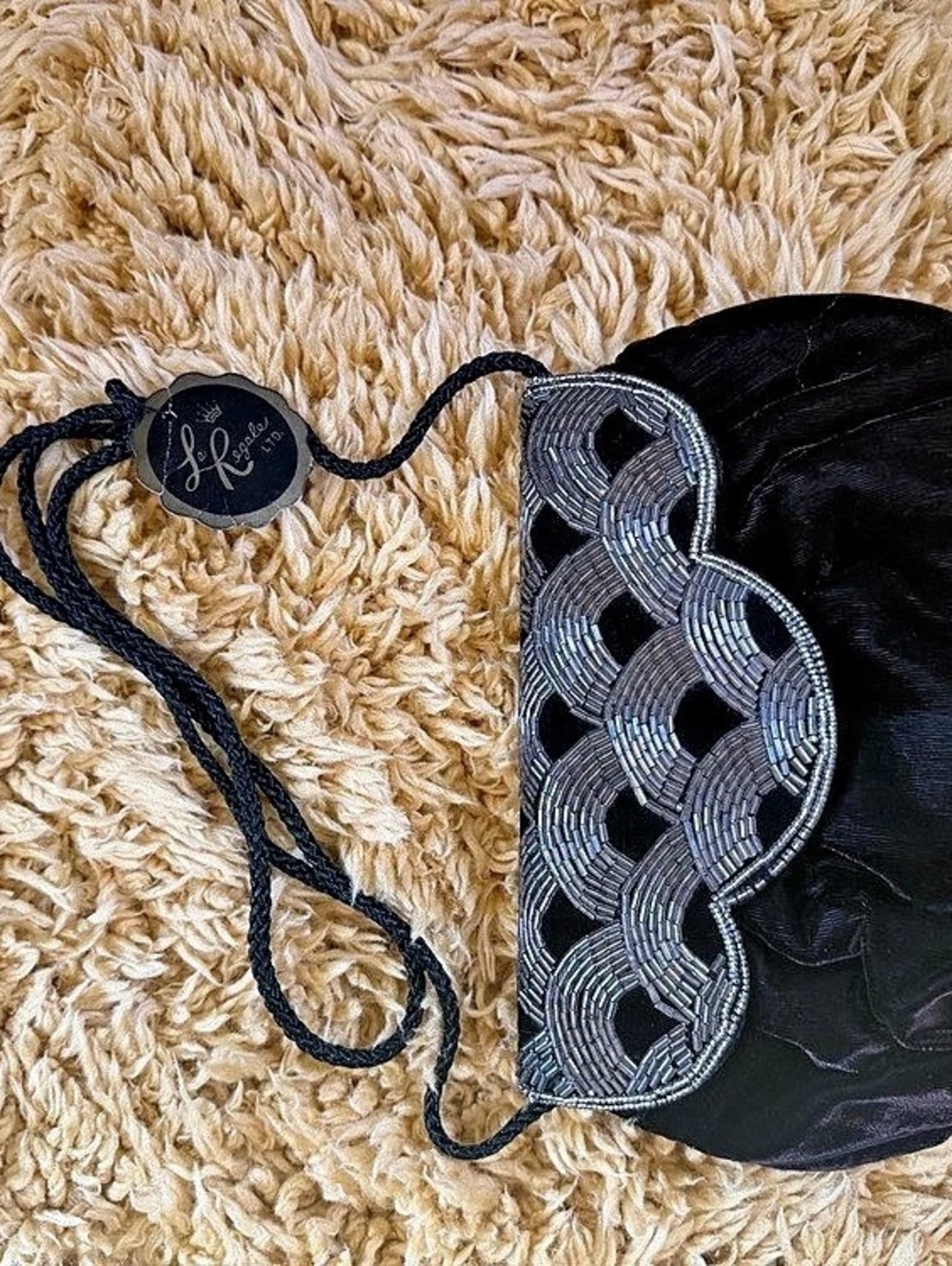 Vintage Sondra Roberts Beaded Evening Clutch in Black & Silver